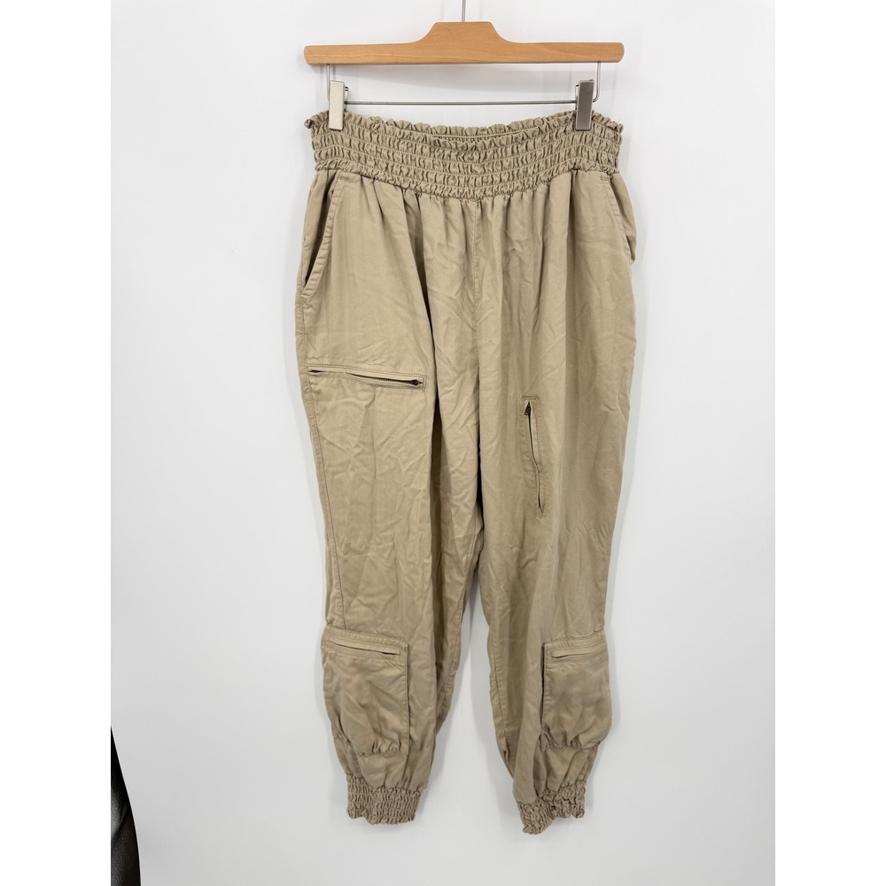 Denim & Supply Ralph Lauren Cargo Joggers Womens Large Tan Smocked Tencel Pants